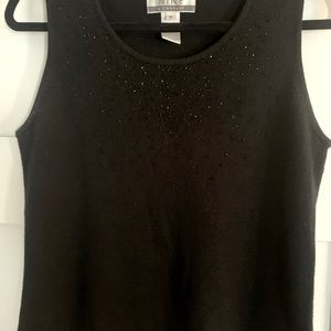 Black with Bugle beading, sleeveless sweater tank top -feels like cashmere